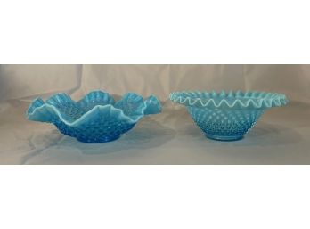 Two Fenton Blue Hobnail Bowls