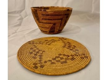 Native American Basket And Round Coil Mat