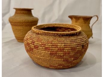 Lot Of Three Native American Baskets And Pitcher