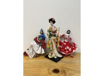 Three Vintage Dolls Japanese And Spanish