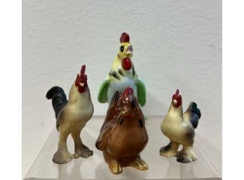 4 Miniature Ceramic Roosters