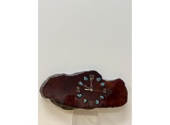 Burl Wood Clock With Turquoise