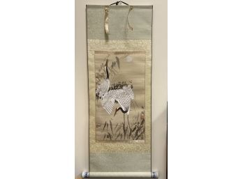 Asian Scroll, Picture Of Cranes, Porcelain Holder, 36.5' L X 15' W