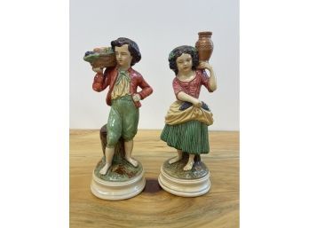 Pair Of French Man And Woman Plaster Figurines