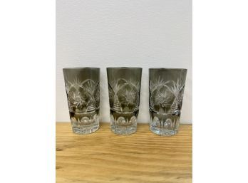 Set Of 3 Olive Color Cut Crystal Drinking Glasses