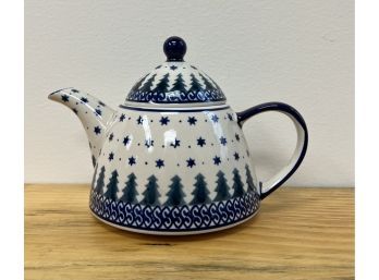 Polish Pottery Holiday Teapot,  Bolesawiec,