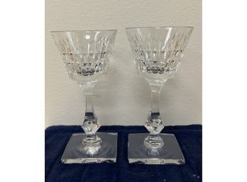 (2) Unknown Manufacture, Clear Cut Pattern With Square Base Stemware