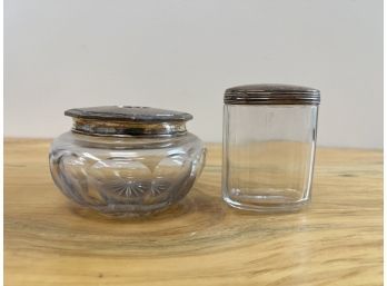 Vintage Glass With Sterling Tops Vanity Jars