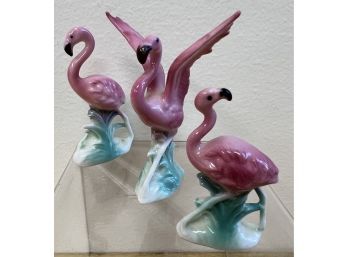 Set Of 3 Porcelain Flamingos