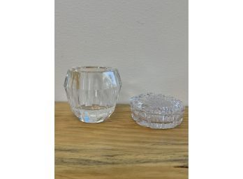 Crystal Candle Holder And Glass Covered Dish