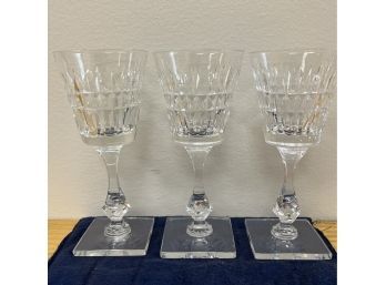 (3) Unknown Manufacture, Clear Cut Pattern With Square Base Stemware