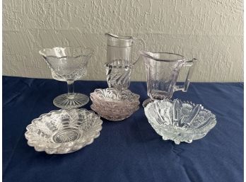 Large Lot Of Pressed Glass Pieces