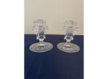 Pair Of Etched Crystal Candle Holders