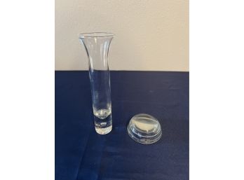Glass Bud Case And Clear Glass Paperweight
