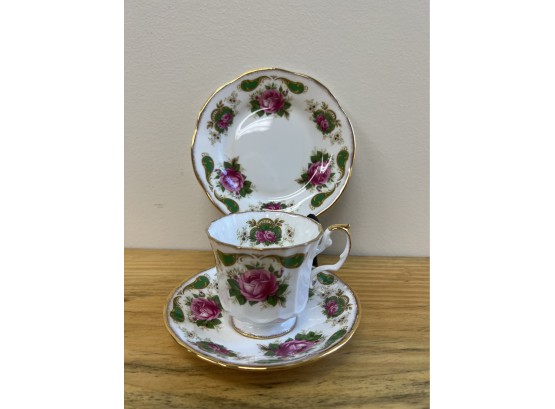3 Pc Elizabethan Fine Bone China  Cup & Saucer With Dessert Plate