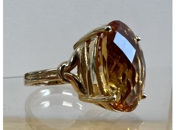 Large Citrine And 14k Gold Ring