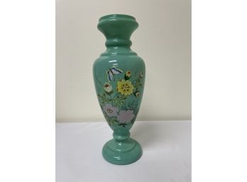 Teal Glass Handpainted Vase