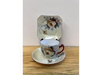 3 Pc Unmarked Cup & Saucer With Dessert Plate