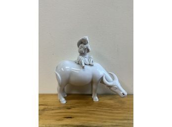 Vintage Blanc De China Porcelain Figurine Asian Boy Riding Water Buffalo