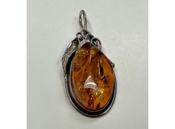 Vintage Silver And Amber Pendant