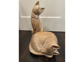Pair Of Wooden Cats