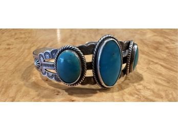 Native Sterling And Turquoise Cuff Bracelet