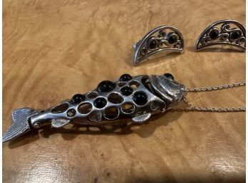 Sergio Bustamante Fish Necklace And Earrings