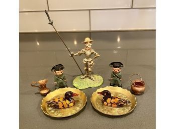 Lot Of 9: Grouping Of Small Figures And Brass Coasters
