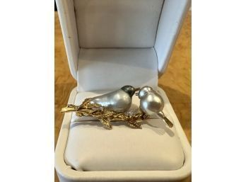 10k Gold And Pearl Bird Brooch