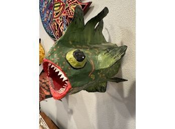 Green Folk Art Paper Mache Fish