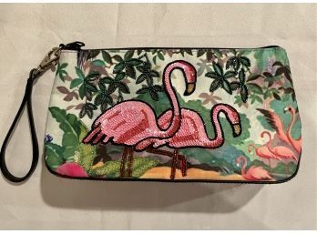 Isabella Fiore Beaded Flamingo Wristlet Bag