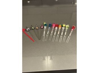 8 Colorful Cocktail Forks  & 4 Skewer Sticks