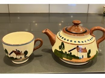 Torquay Motto Ware Teapot & Cup Watcombe Motto Ware Folk
