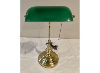 Brass Bankers Lamp ~ Green Glass Shade