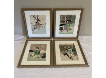 Set Of 4 Framed Geisha Prints ~ Unknown Artist
