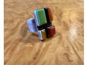 Modernist Sterling Ring With Colored Stones