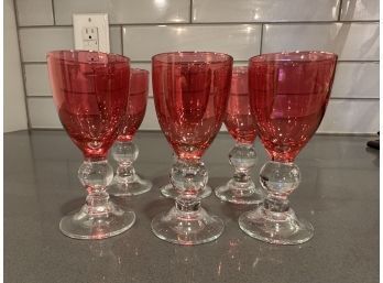 Six Cranberry Glass Cordials