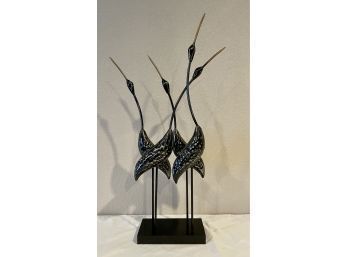 Metal 4 Bird Sculpture ~ Unsigned