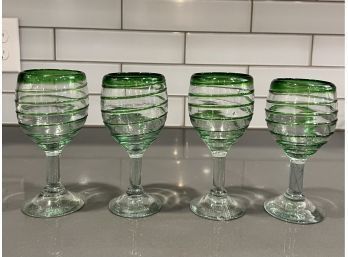 Hand Blown Glasses With Green Accent Swirl