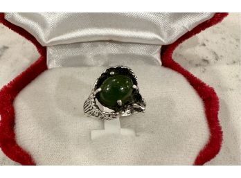 Brutalist Sterling Ring With Green Stone