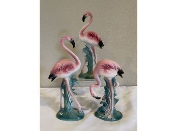 Lot Of 3 Vintage Pottery Flamingo Figurines