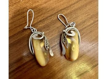Silver And Amber Earrings