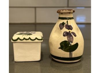 Torquay Motto Ware Small Vase & Small Box Watcombe Motto Ware Folk