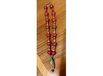 Red And Yellow Glass Bead Necklace