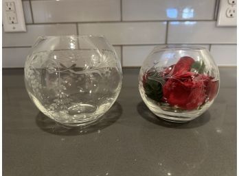 Two Etched Glass Small Bud Vases