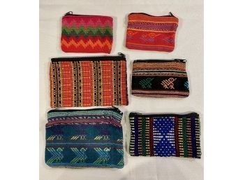 Lot Of 6 Colorful Woven Coin Bags