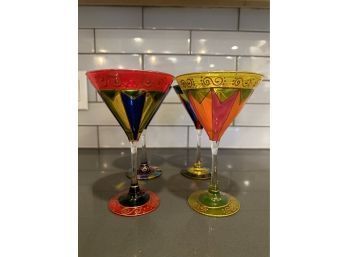 Hand Painted Set Of 4 Martini Glasses