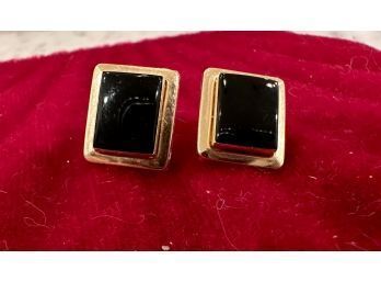 14k Gold And Black Stone Earrings
