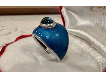 Silver And Blue Enamel Ring