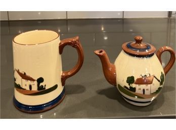 Torquay Motto Ware Large Mug & Small Teapot  Watcombe Motto Ware Folk